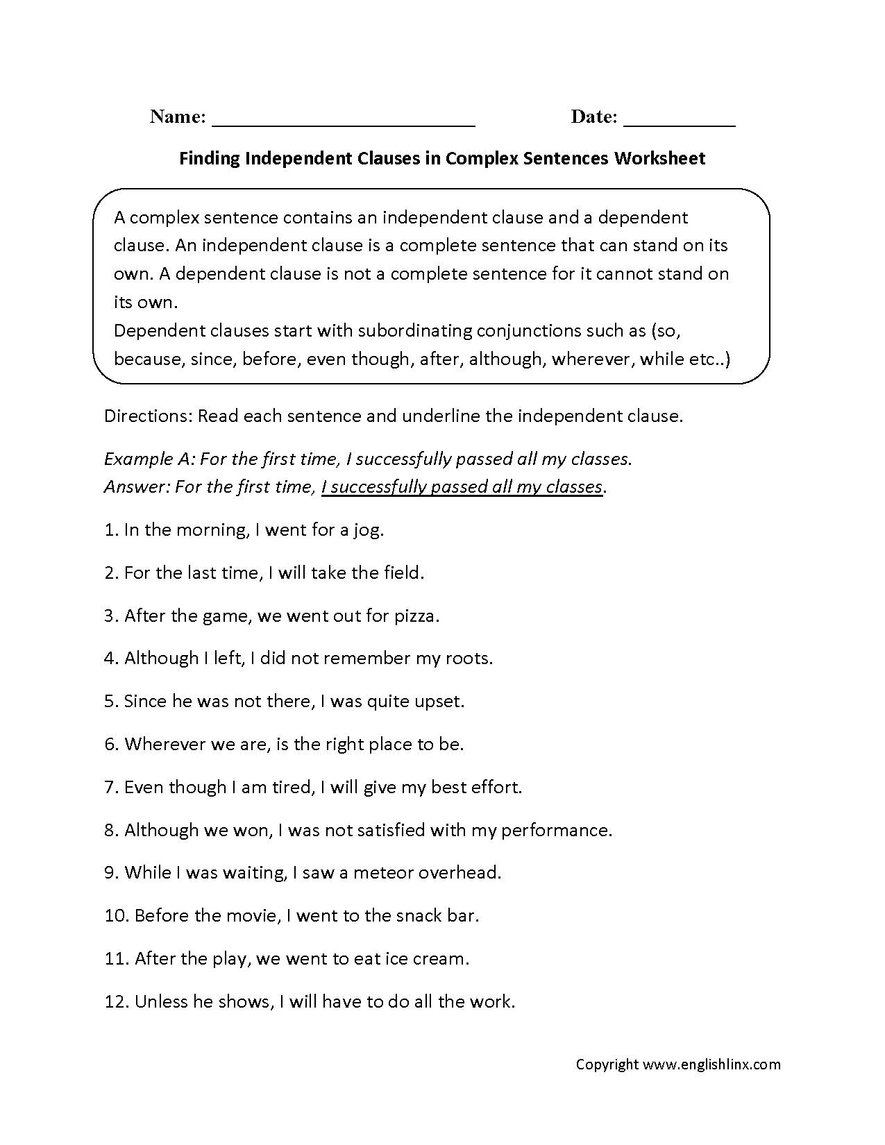 Compound And Complex Sentences Exercises With Answers - Exercise Inside Compound Complex Sentences Worksheet