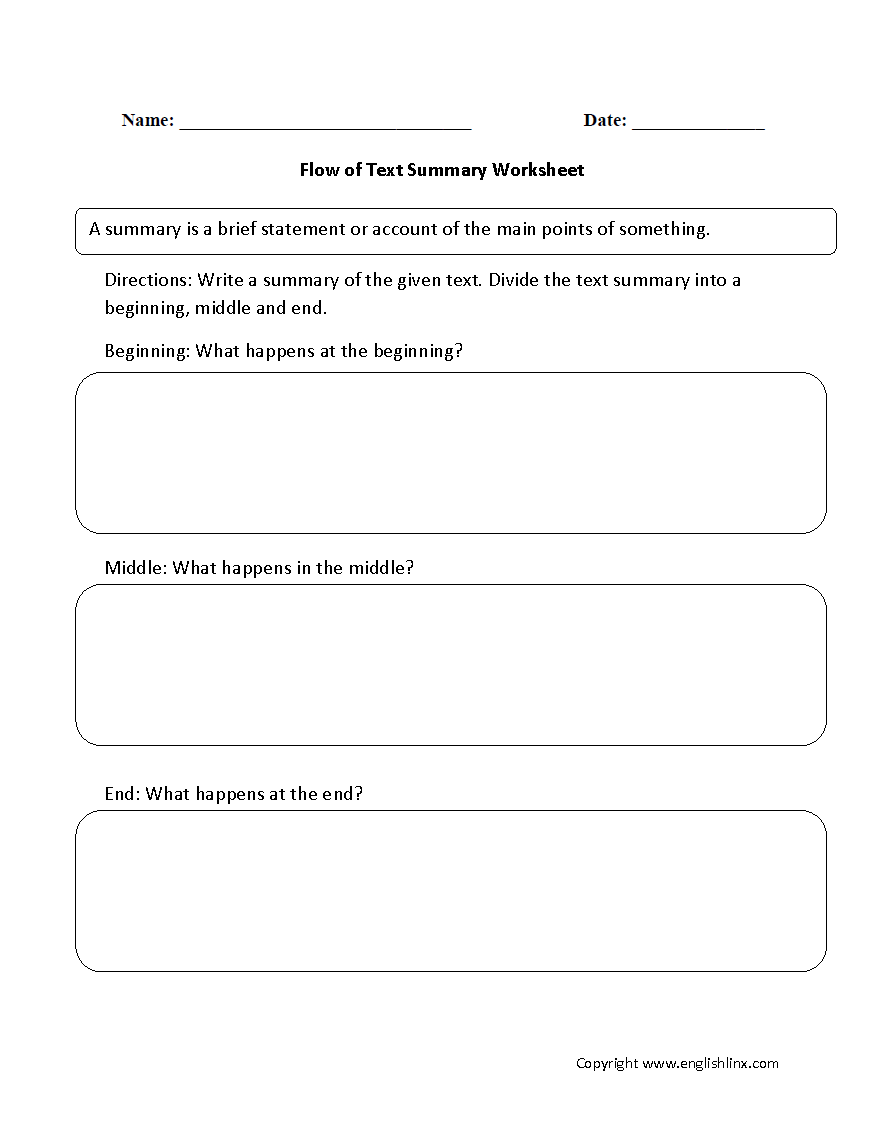 Flow of Text Summary Worksheets