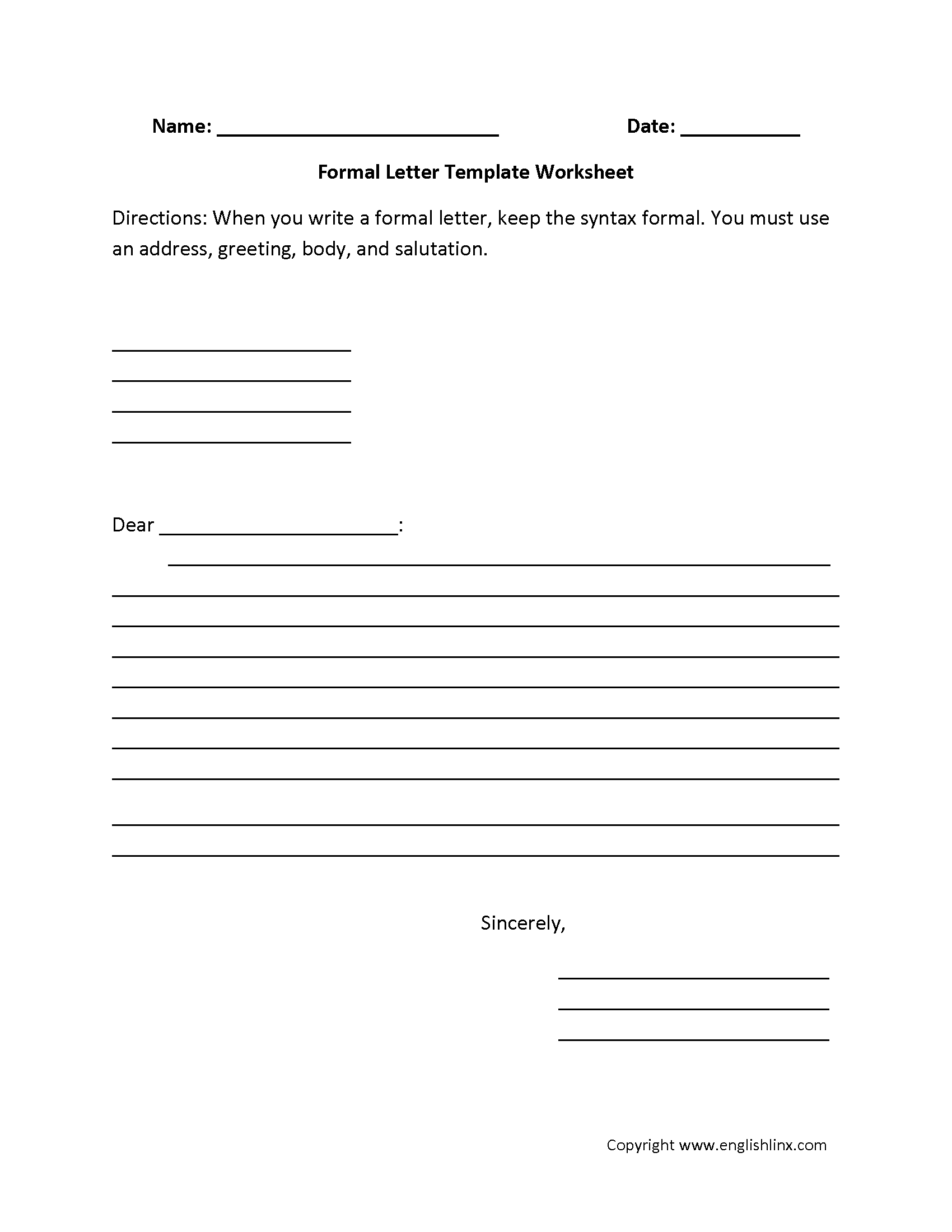 Formal Letter Writing Worksheets Pdf