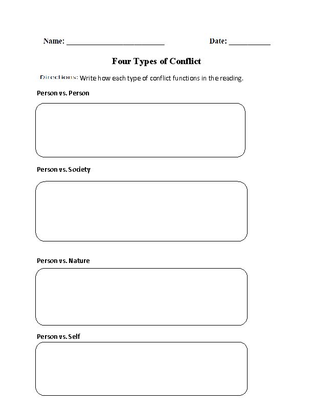 Four Types of Conflict Graphic Organizers Worksheet
