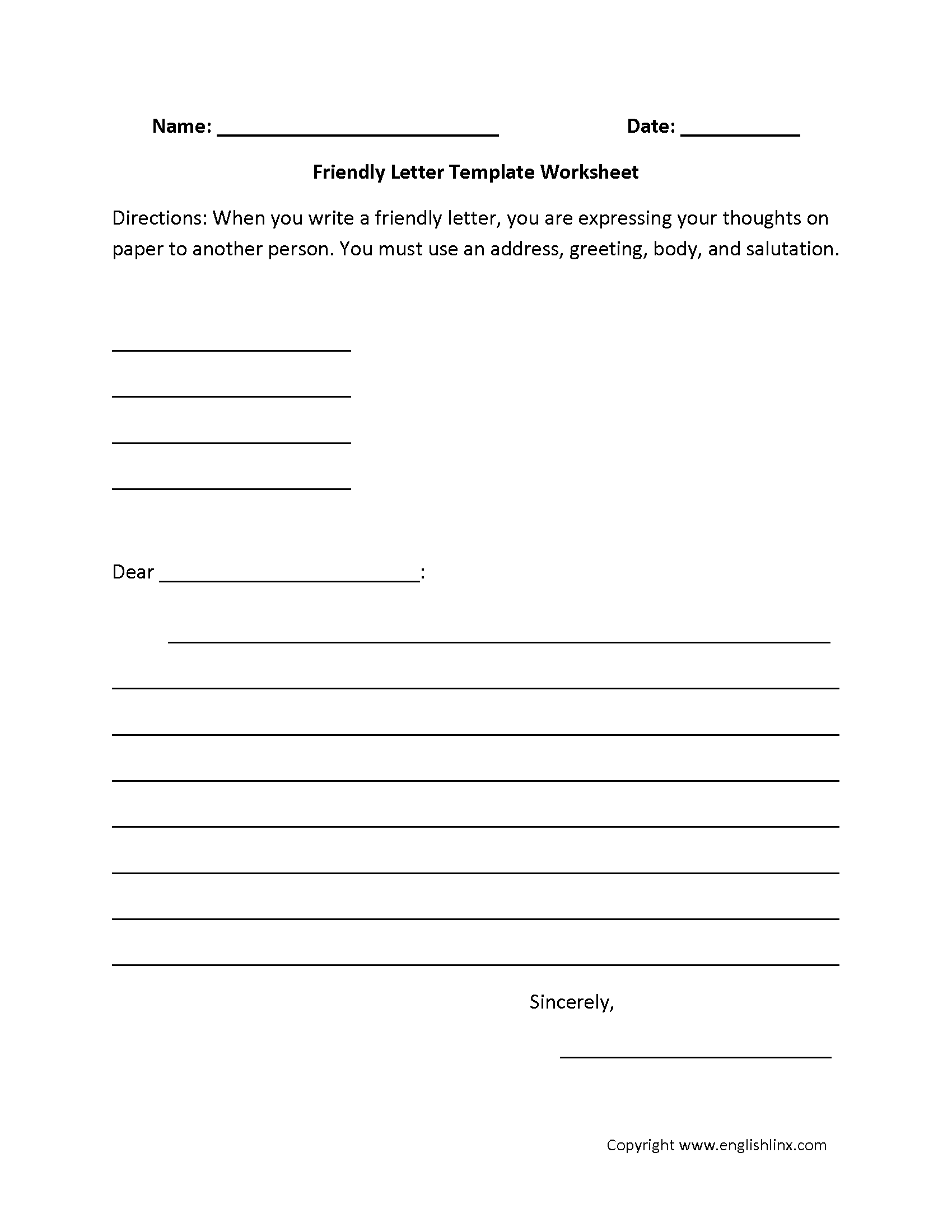 Letter Writing Worksheets