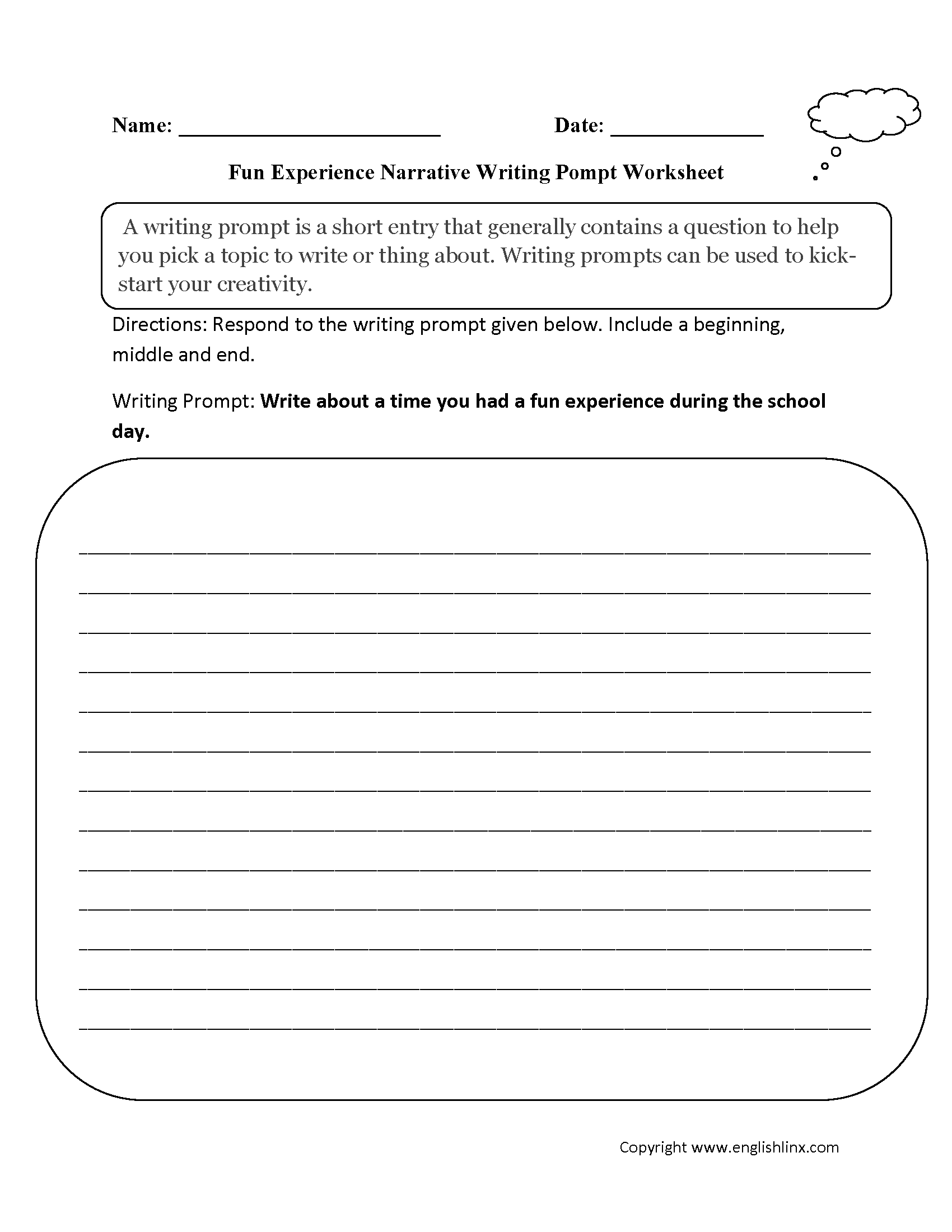 Fun Narrative Writing Prompt Worksheet