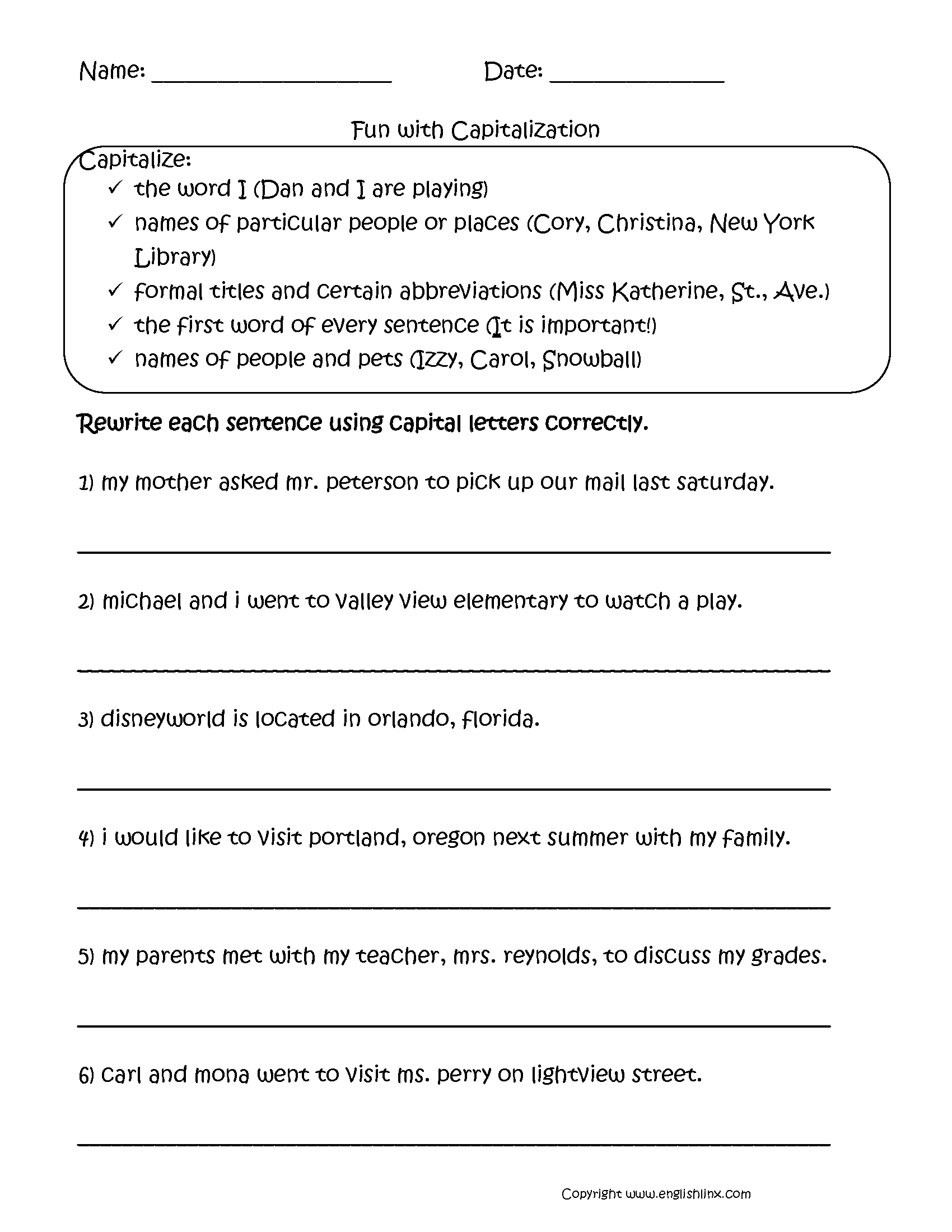 Englishlinx Capitalization Worksheets