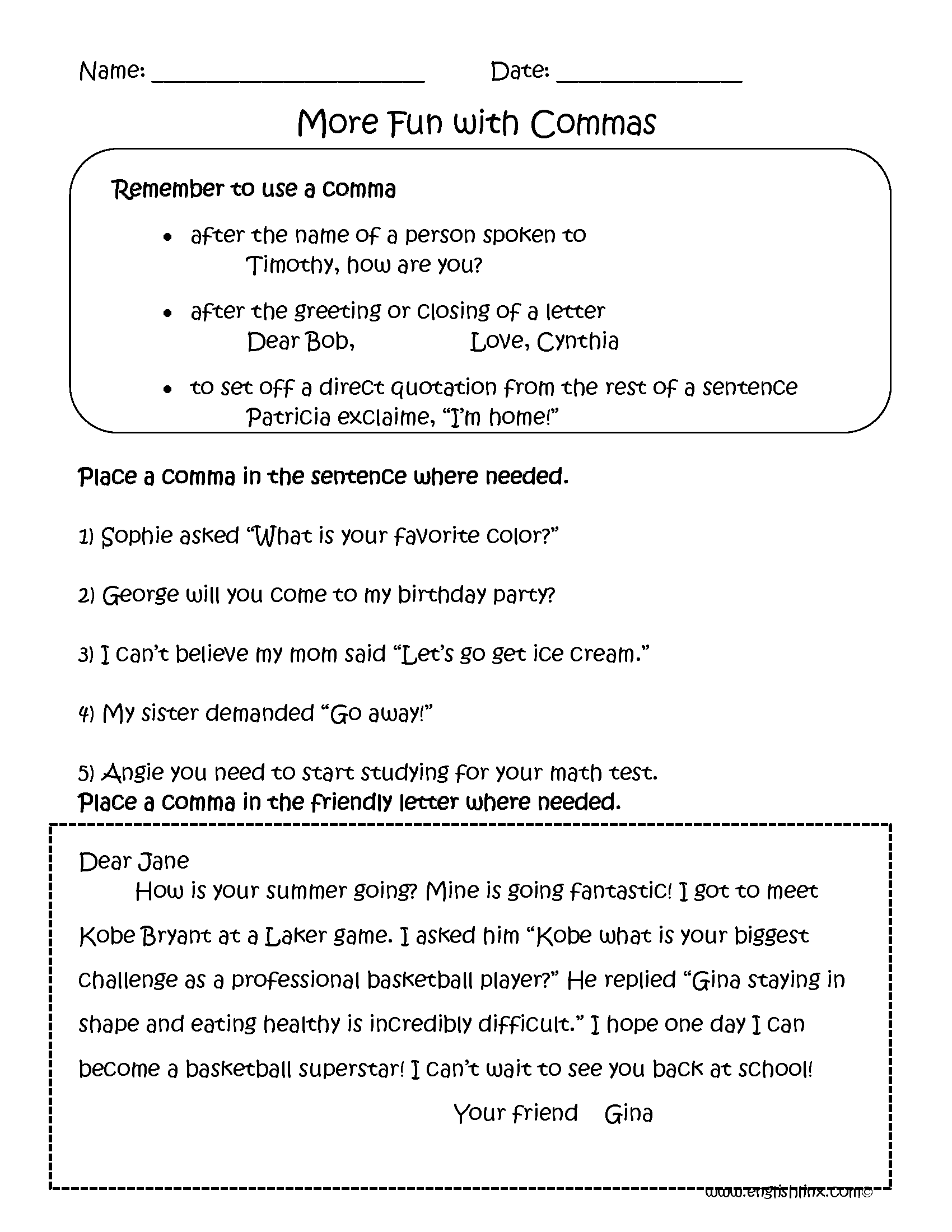 Englishlinx.com | Commas Worksheets