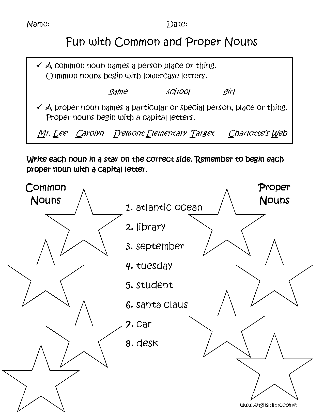 Grade 3 Common And Proper Noun Worksheets