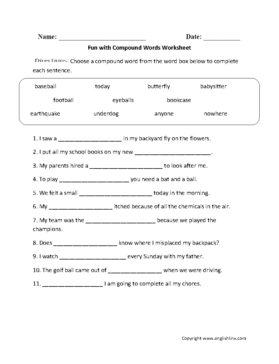 Fun with Compound Words Worksheets