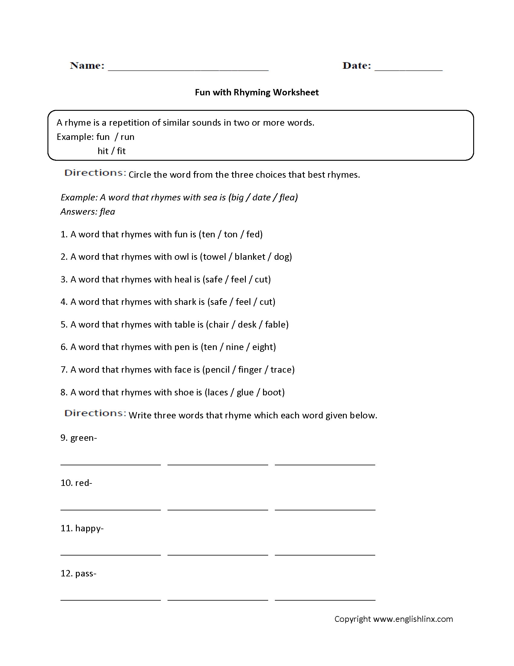 Englishlinx.com | Rhyming Worksheets