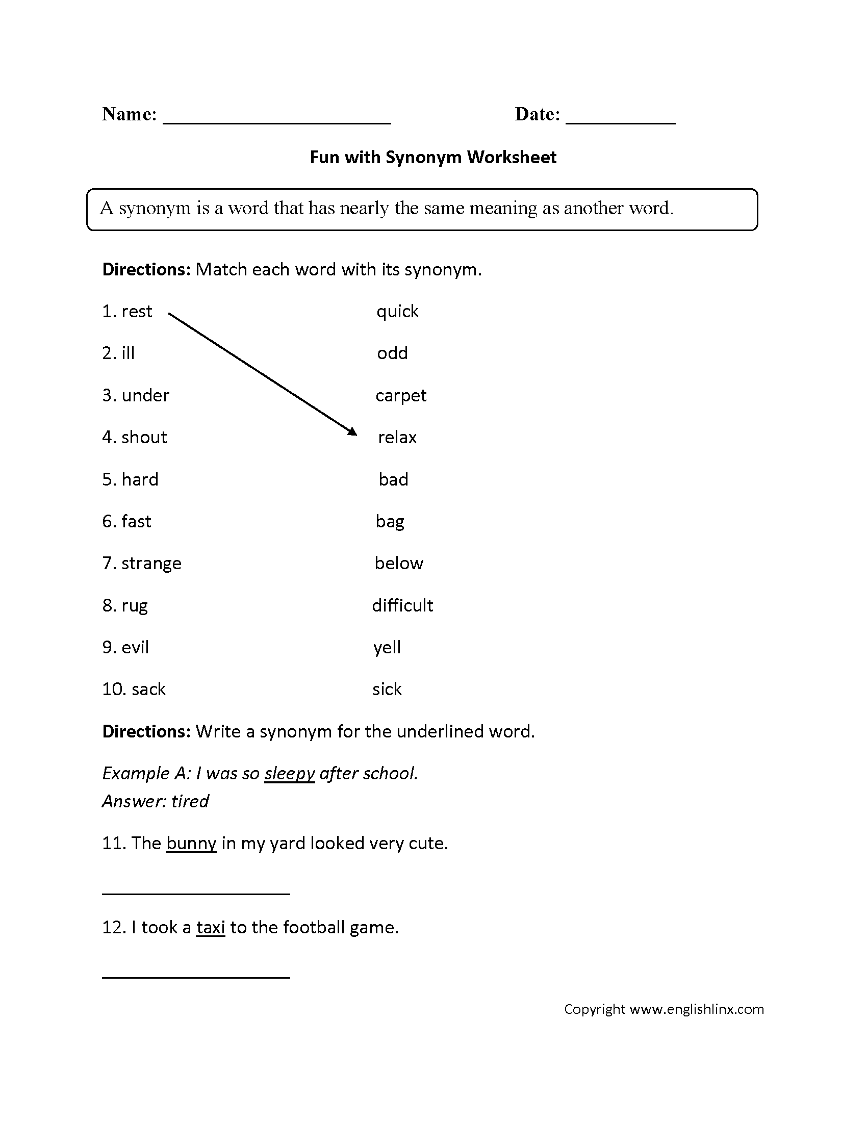 Fun with Synonyms Worksheet