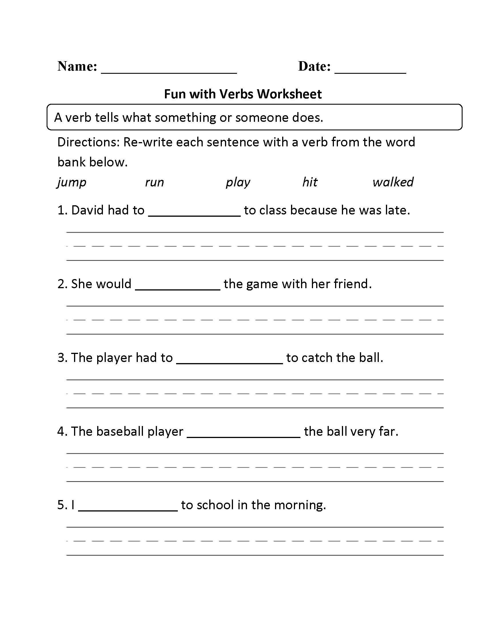 Fun with Verbs Worksheet