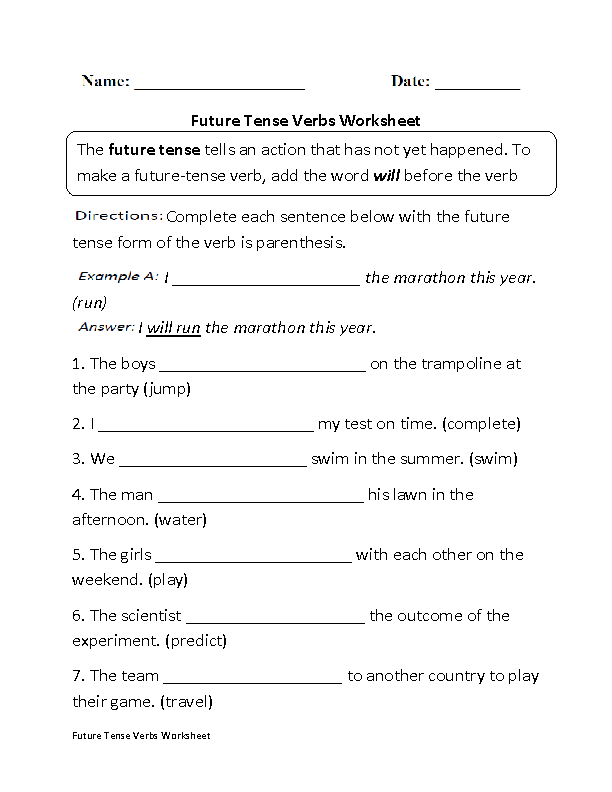 Verb Tenses Worksheet 8th Grade