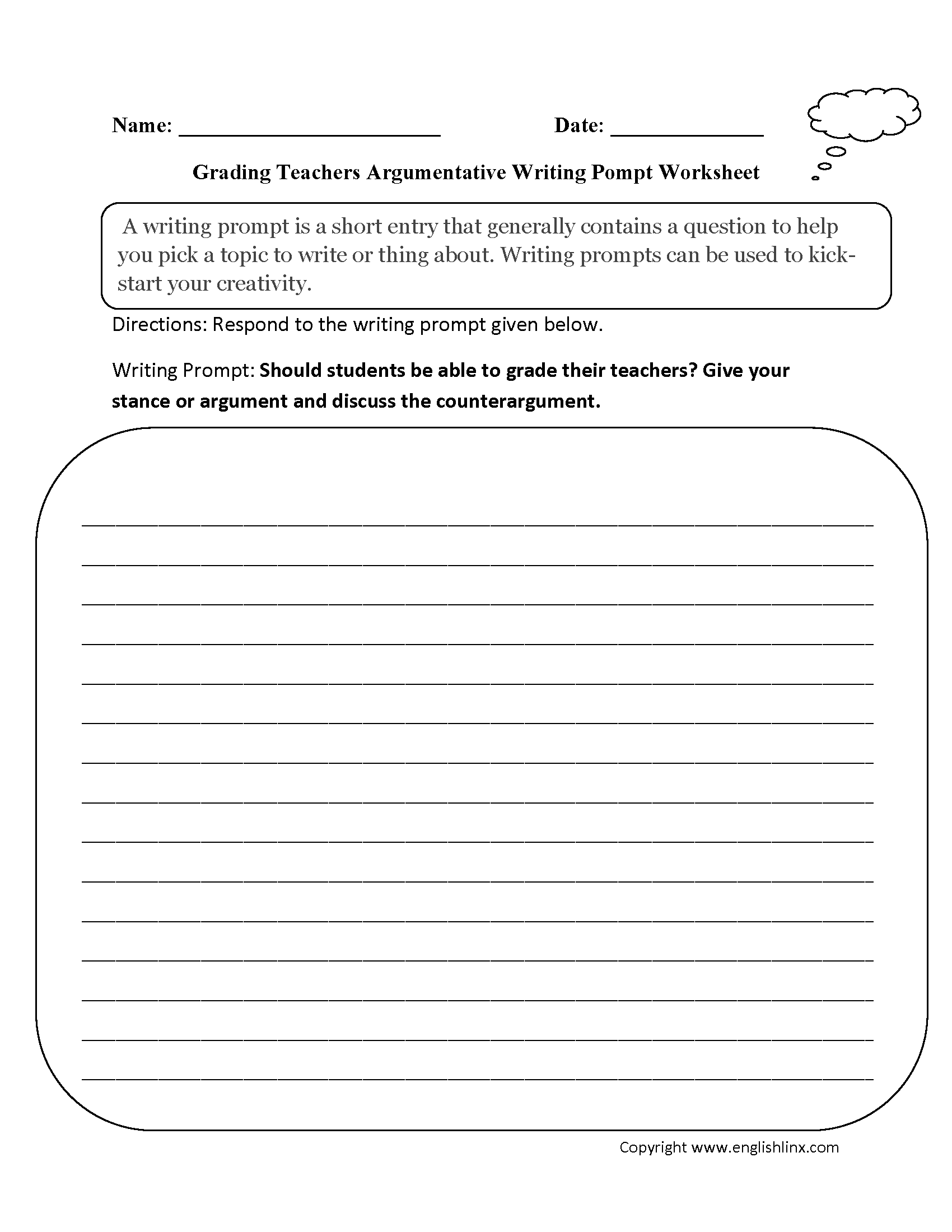 Grading Teachers Argumentative Writing Prompts Worksheets