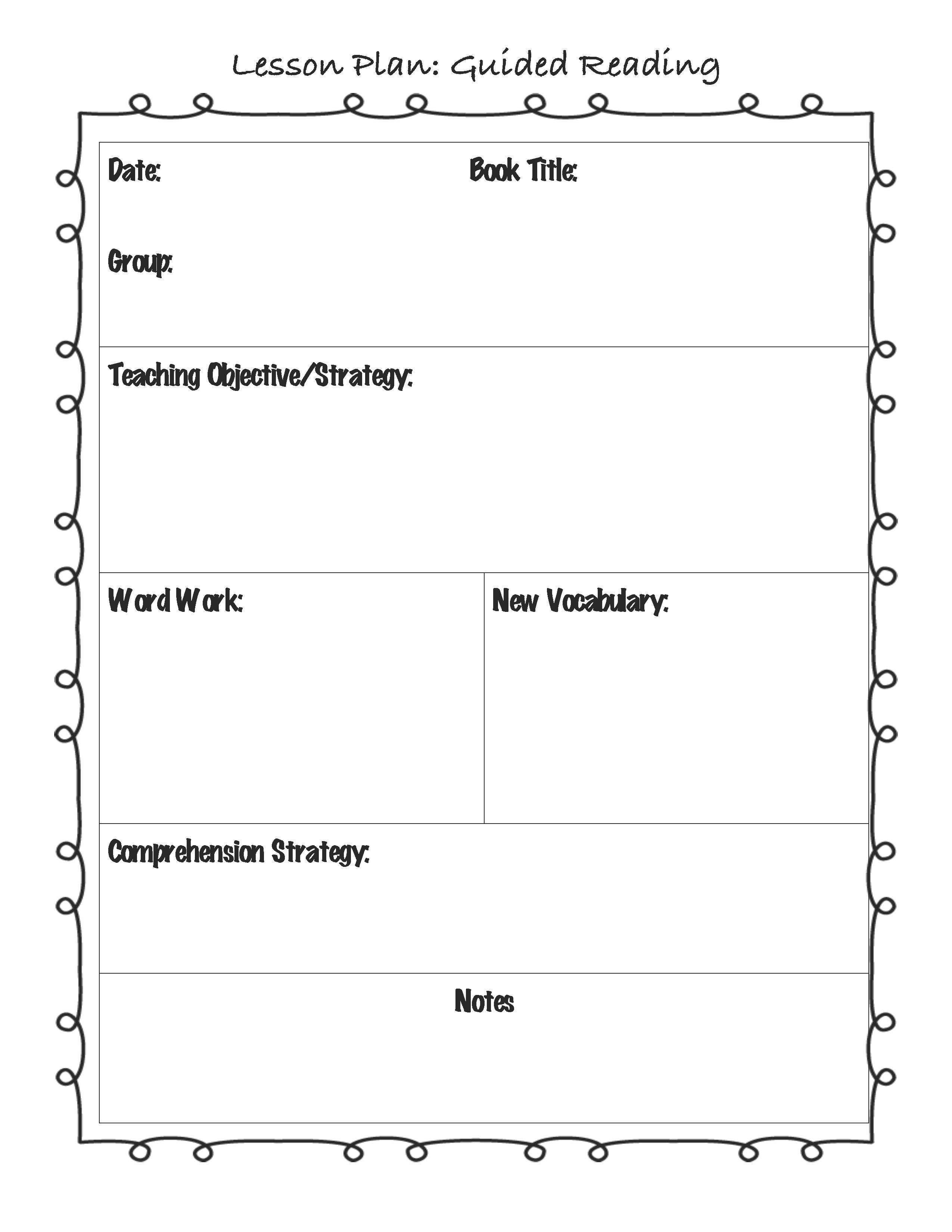 Guided Reading Lesson Plan Template