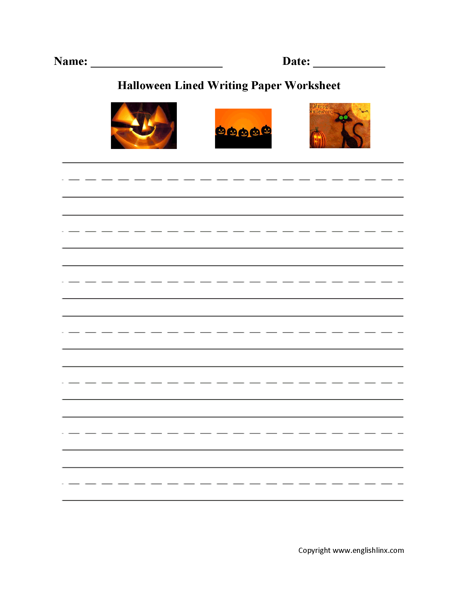 Halloween Lined Writing Paper Worksheet