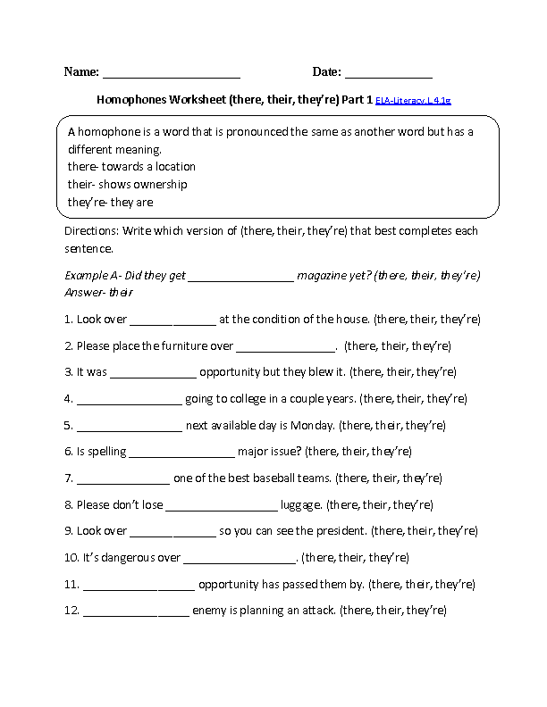There,Their,They're 1 ELA-Literacy.L.4.1g Language Worksheet