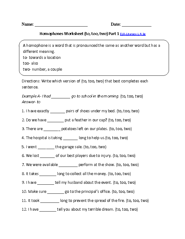 To,Two,Too 1 ELA-Literacy.L.4.1g Language Worksheet