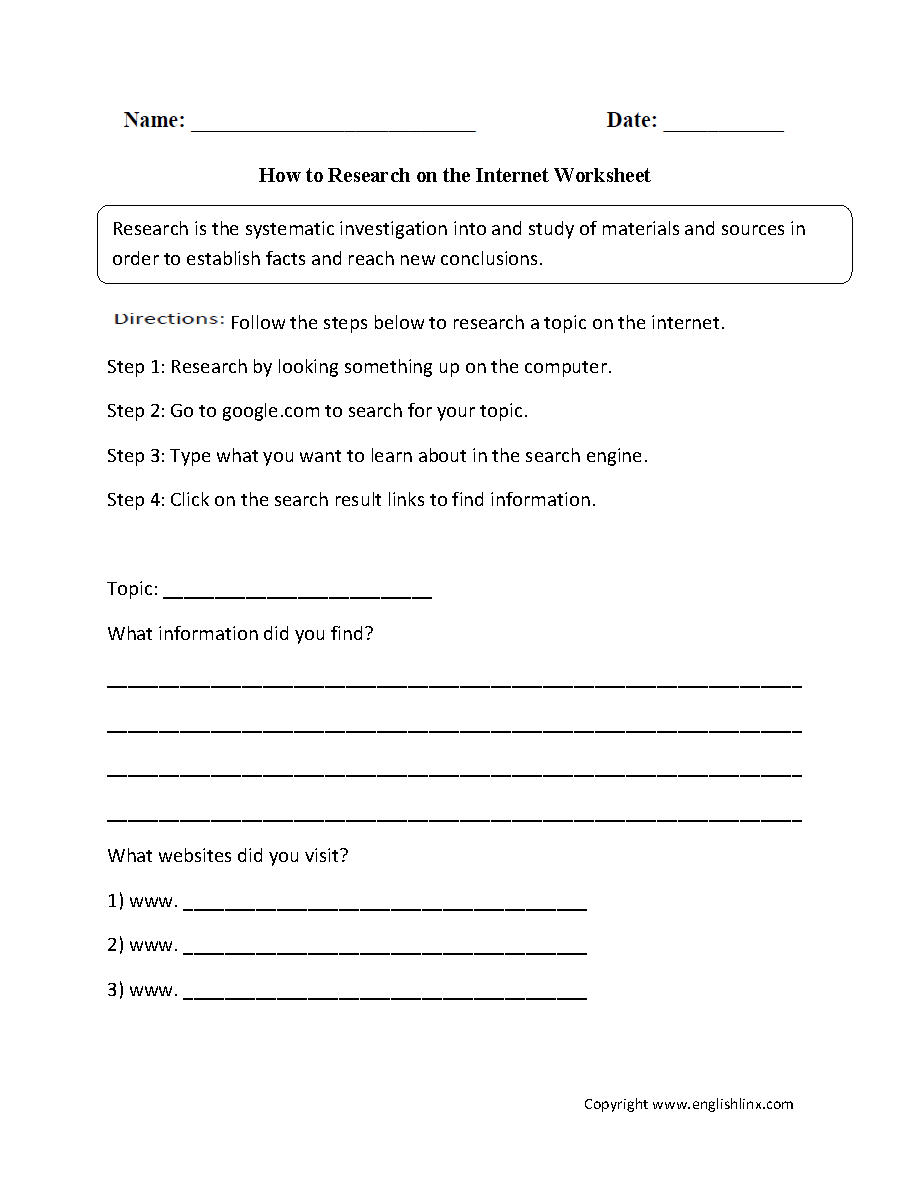 How to Research on Internet Worksheet