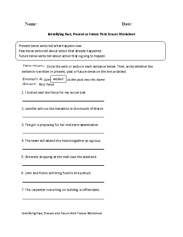 Practicing Past,Present, or Future Verb Tenses Worksheet