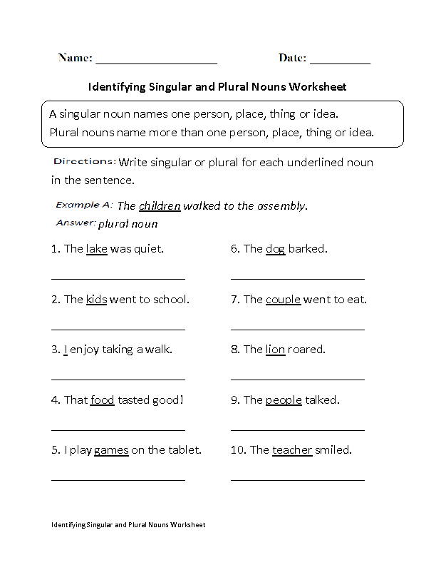 Singular And Plural Nouns Worksheets Identifying Singular And Plural Nouns Worksheet