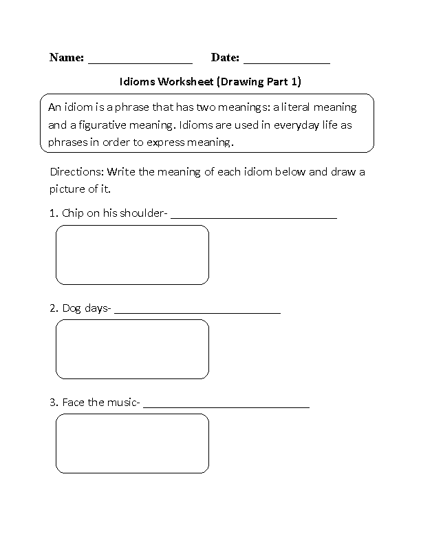 Drawing Idioms Worksheet Part 1