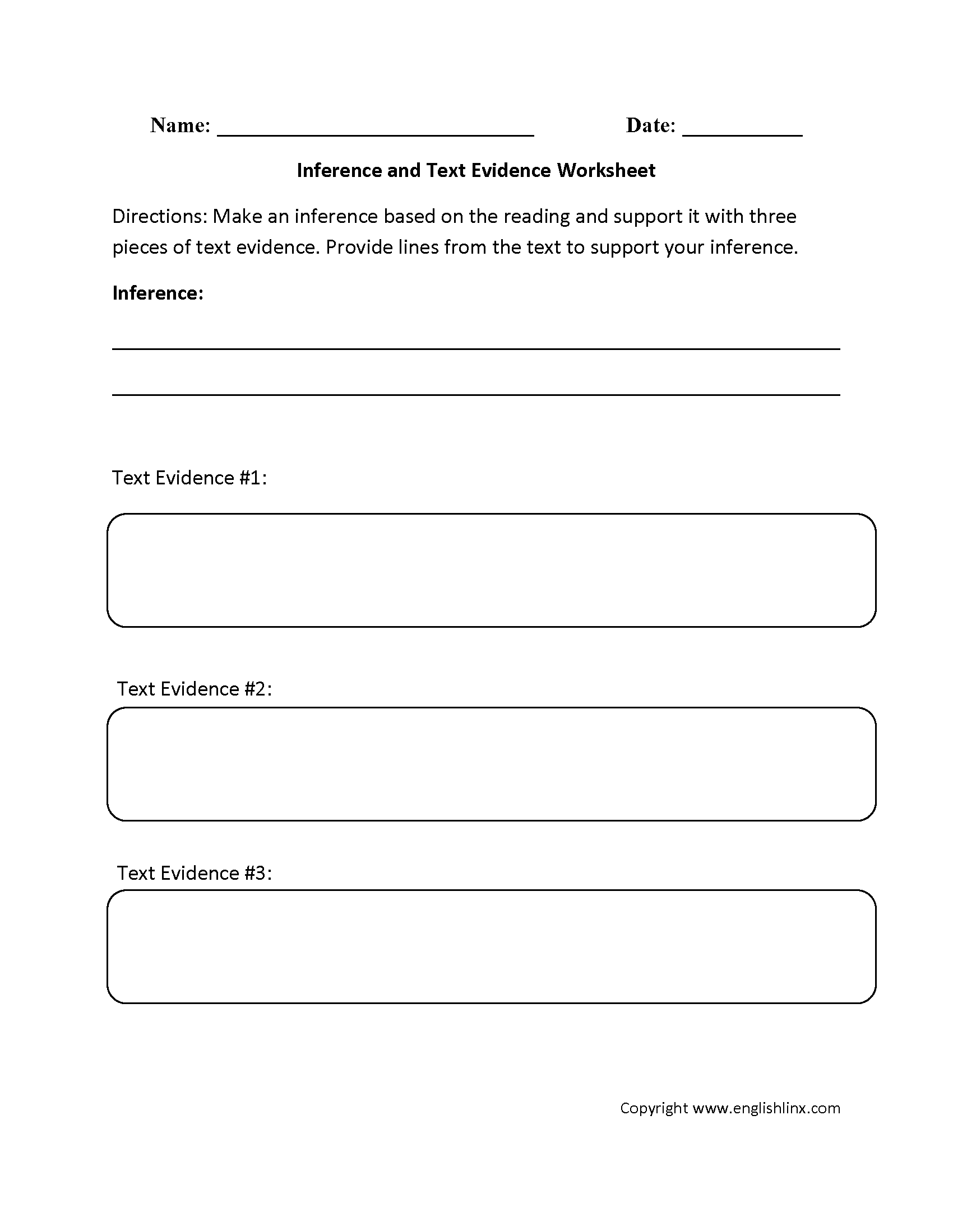 Inference Text Evidence Worksheets