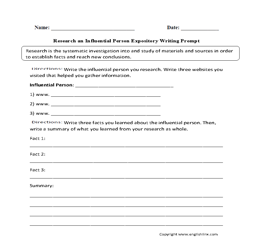 Influential Person Expository Writing Prompt Worksheet