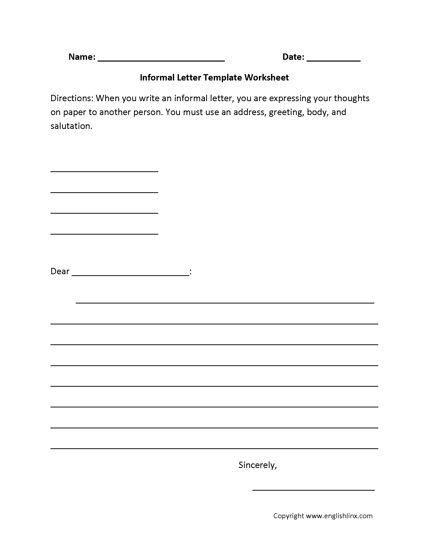 Informal Letter Writing Worksheets