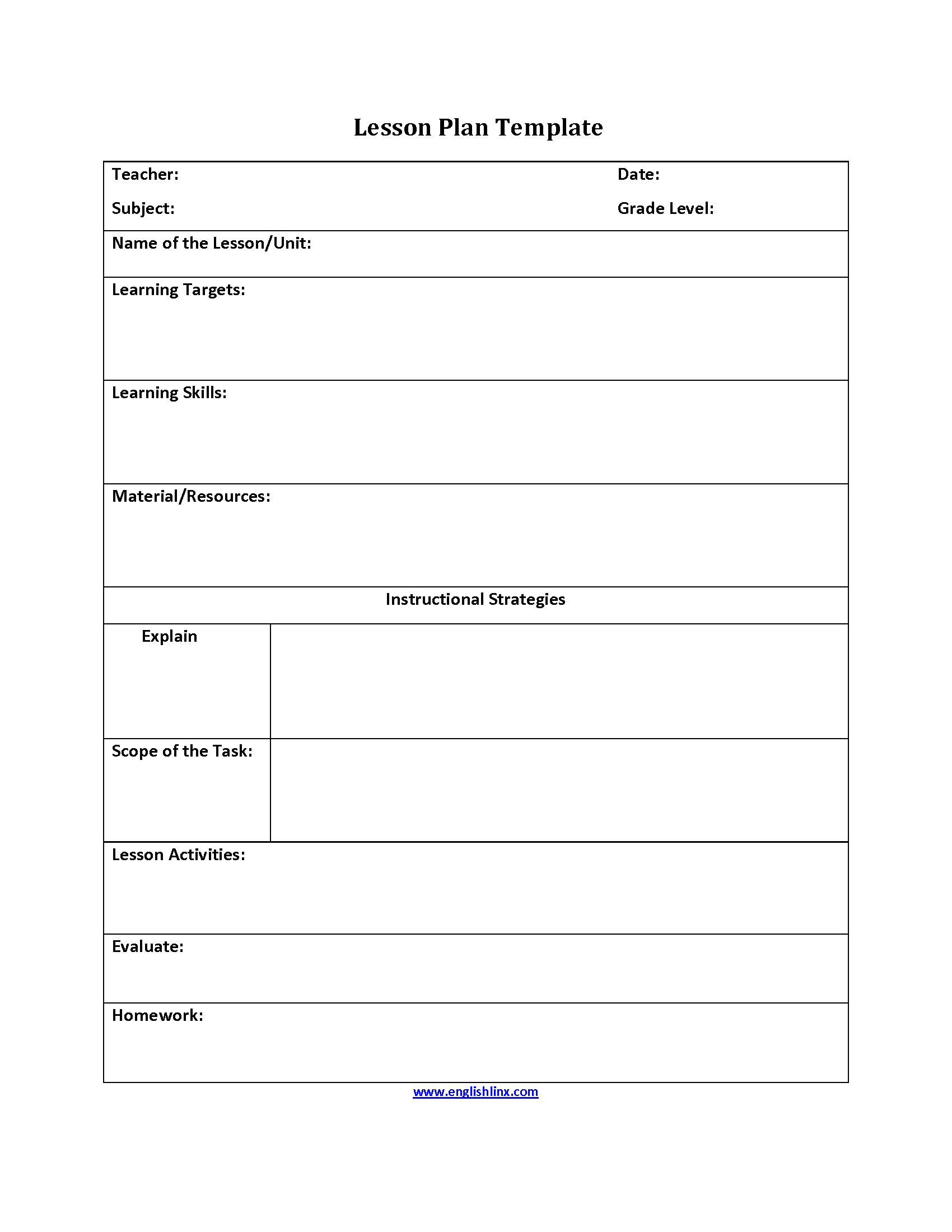 Instructional Strategies Lesson Plan Template