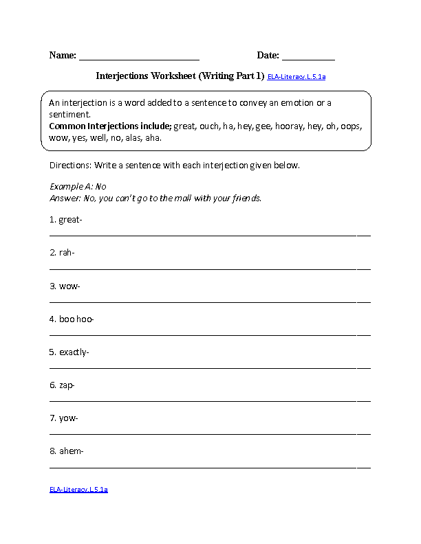 5th Grade Common Core Language Worksheets