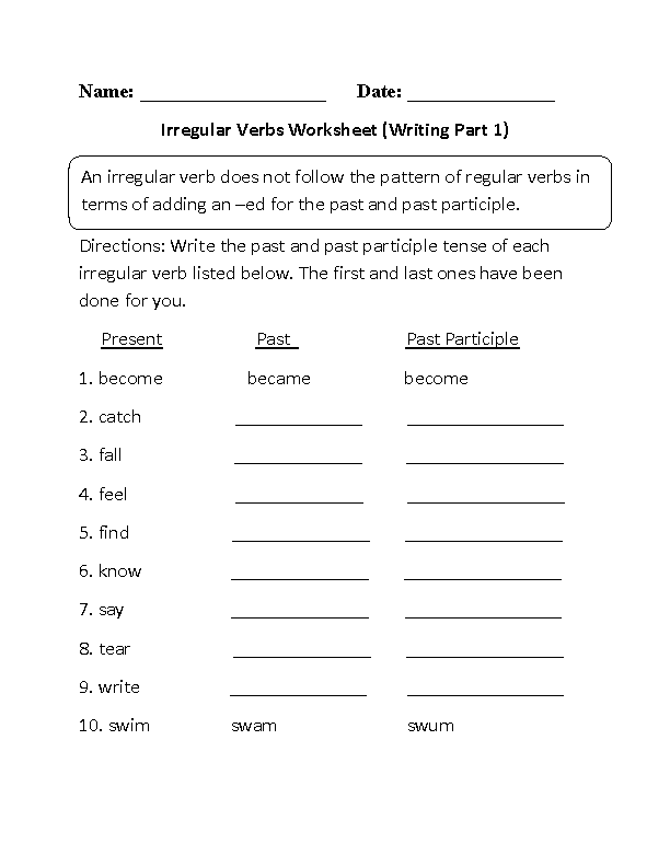 Irregular Verbs Worksheets Writing Irregular Verbs Worksheet