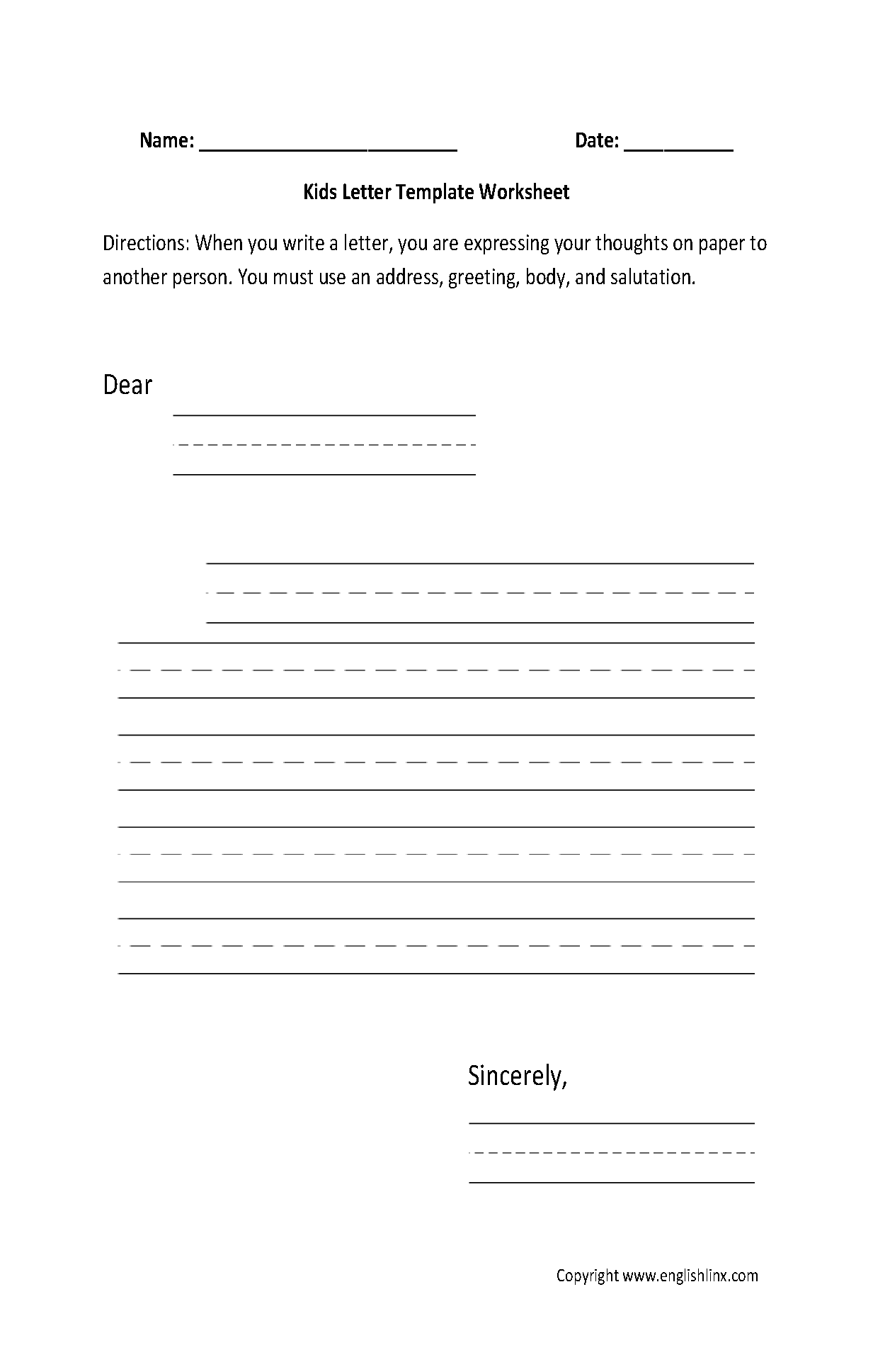 Letter Writing Worksheets  Kids Letter Writing Worksheets