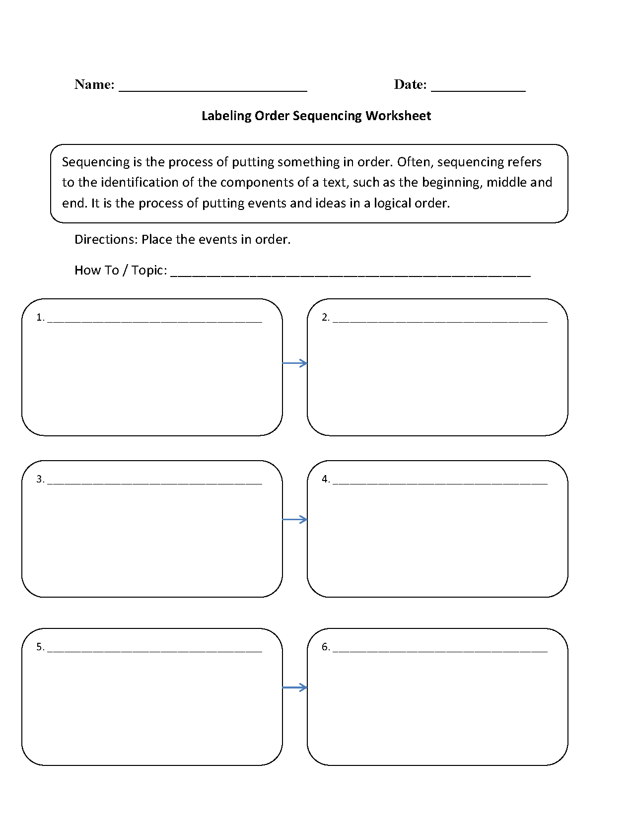 Labeling Order Sequencing Worksheets