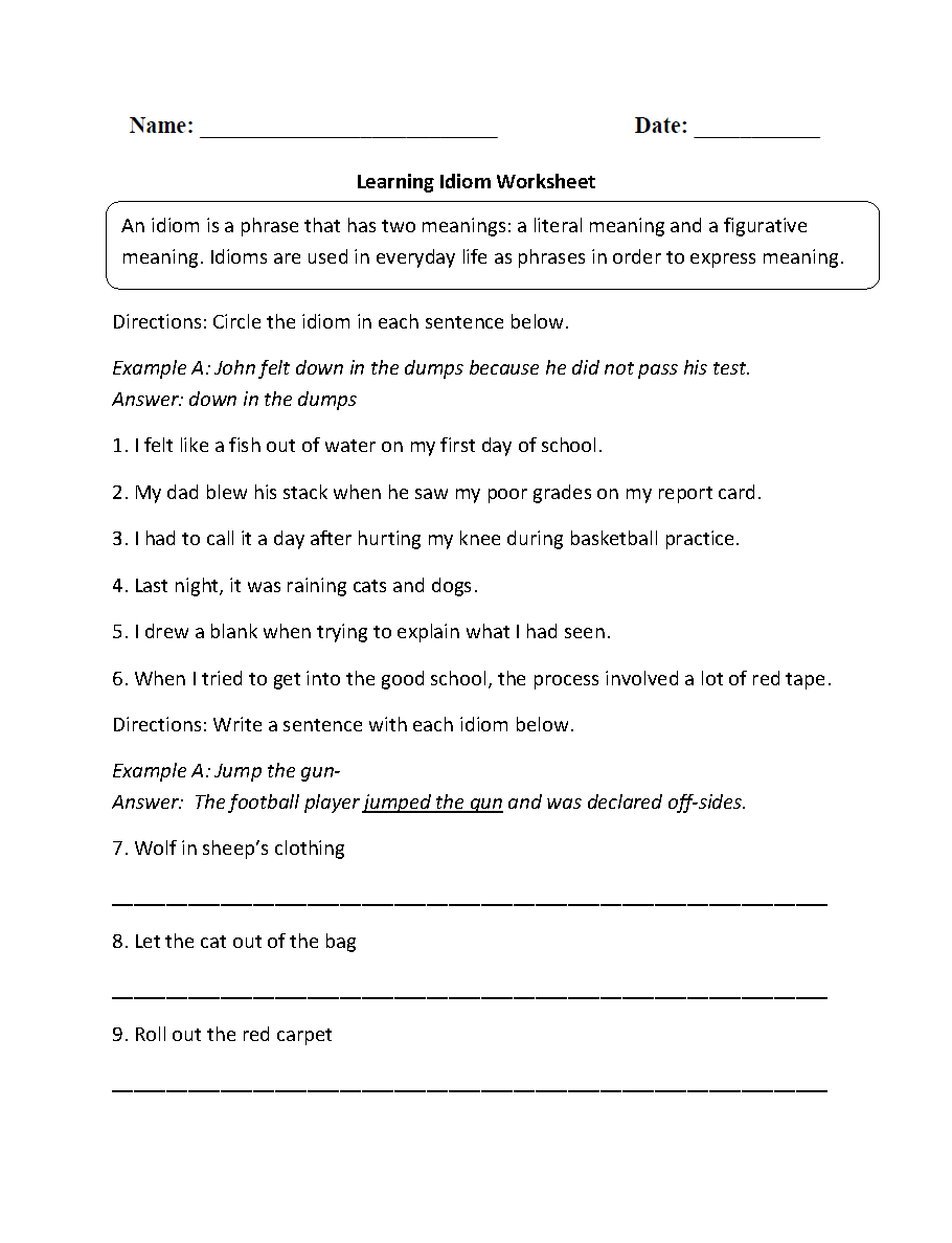 Content By Subject Worksheets Figurative Language Worksheets