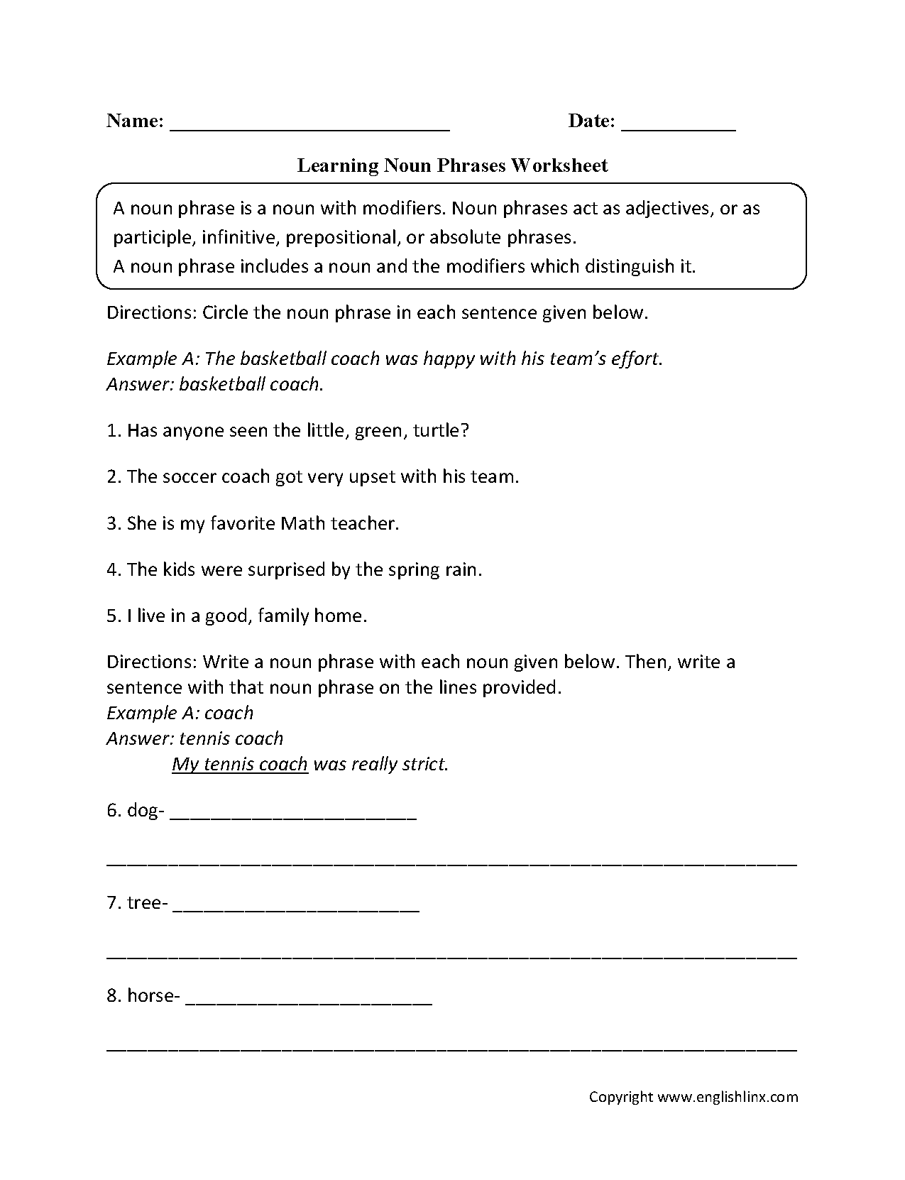 Phrases Worksheet Grade 5