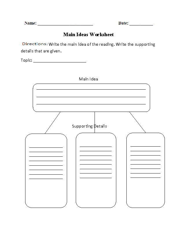 Main Ideas and Details Graphic Organizers Worksheet