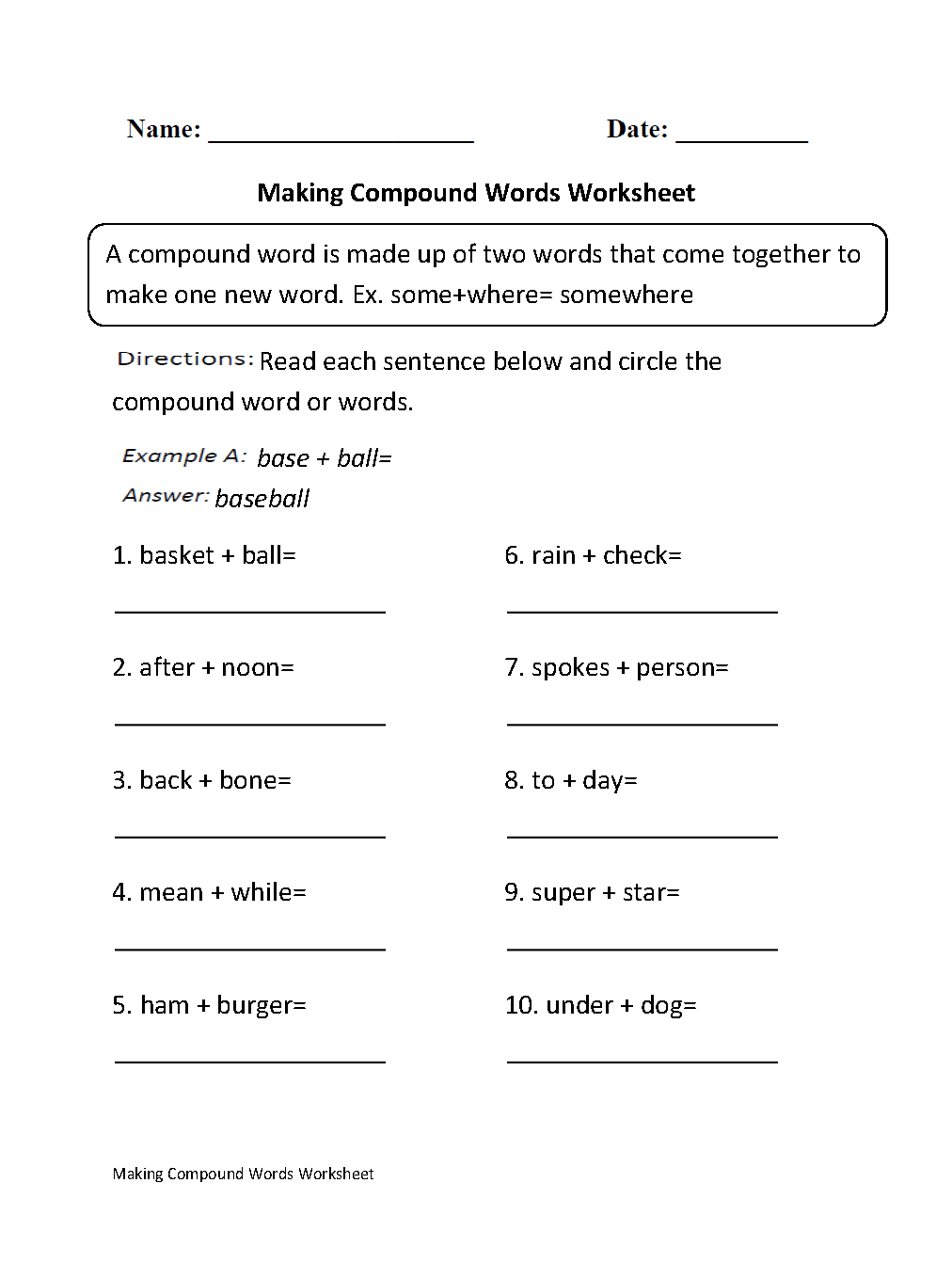 Making Compound Words Worksheet