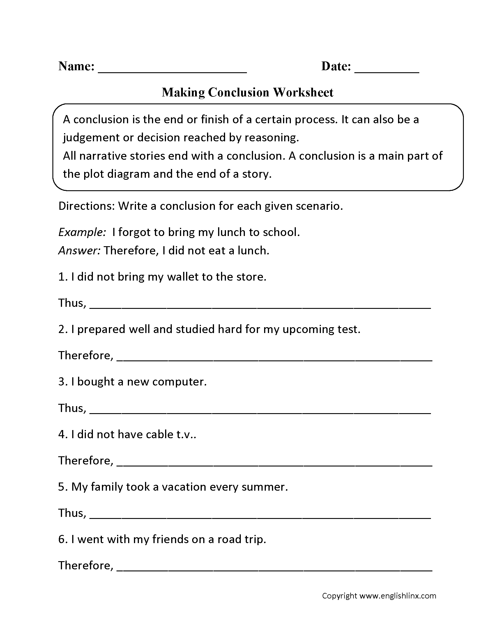 Write a conclusion worksheet