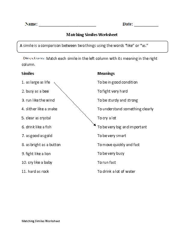 Matching Simile Worksheet