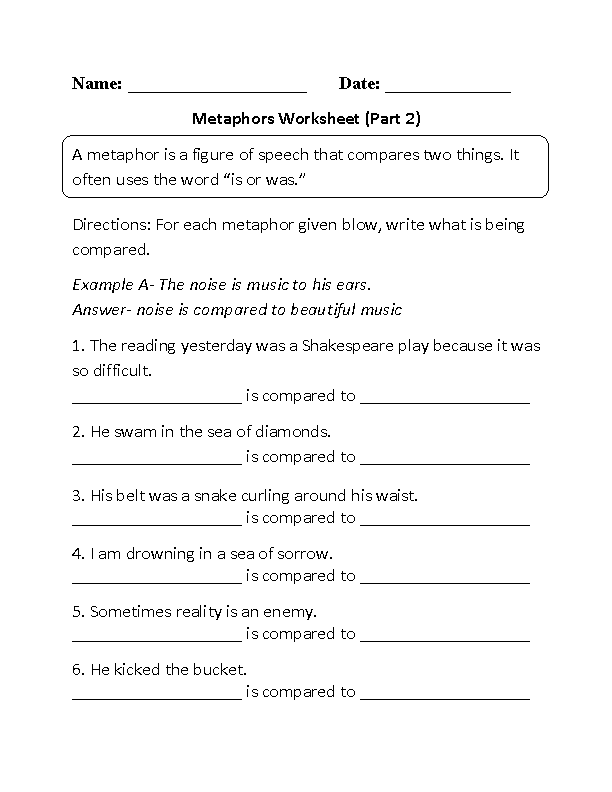 Englishlinx Metaphors Worksheets
