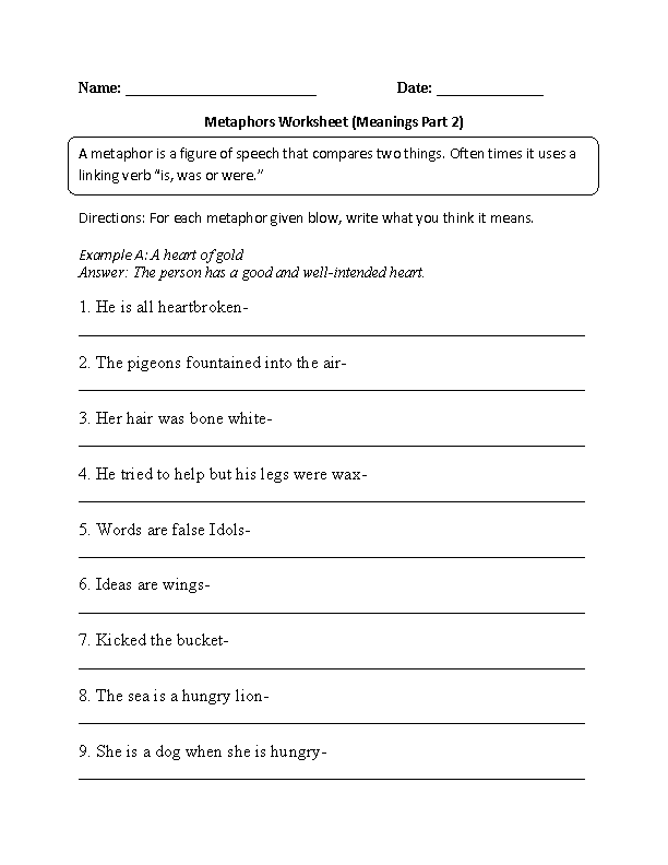 Figures Of Speech Worksheet