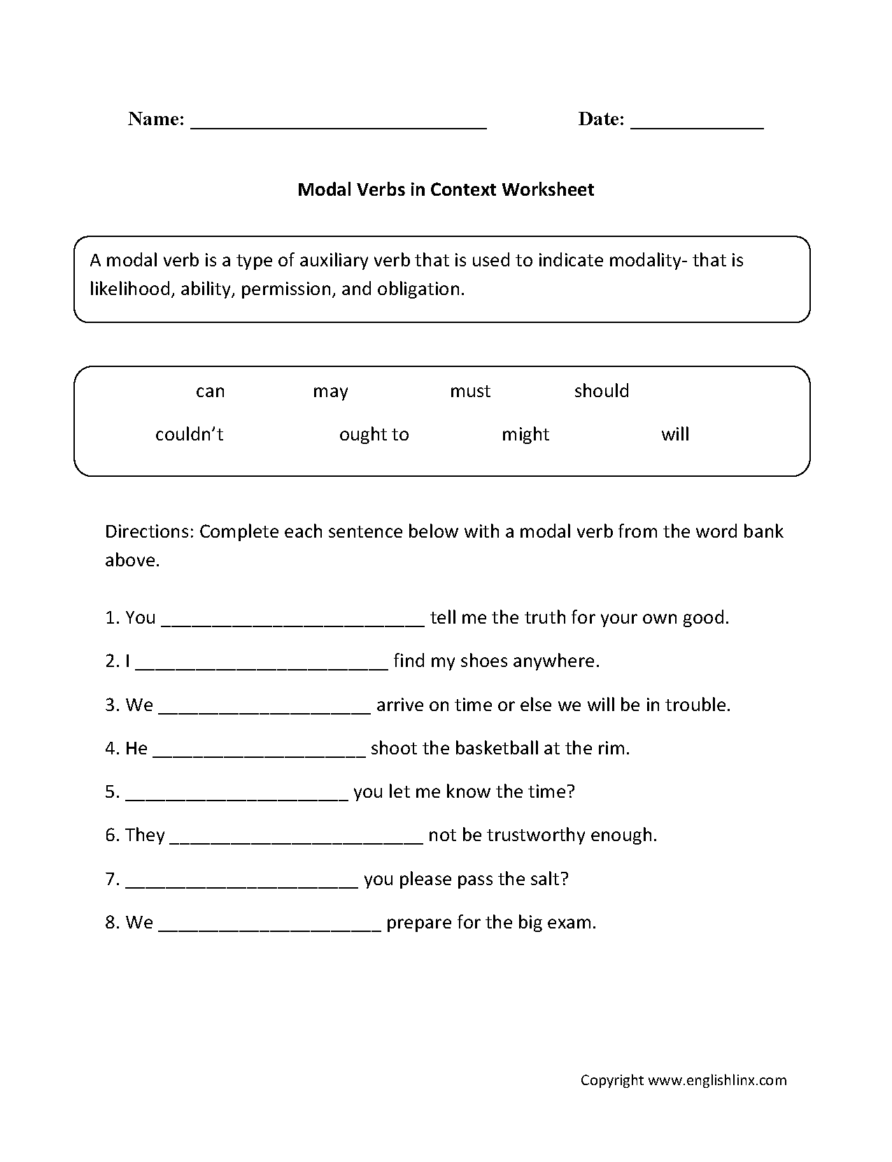 Verbs Worksheet Answers