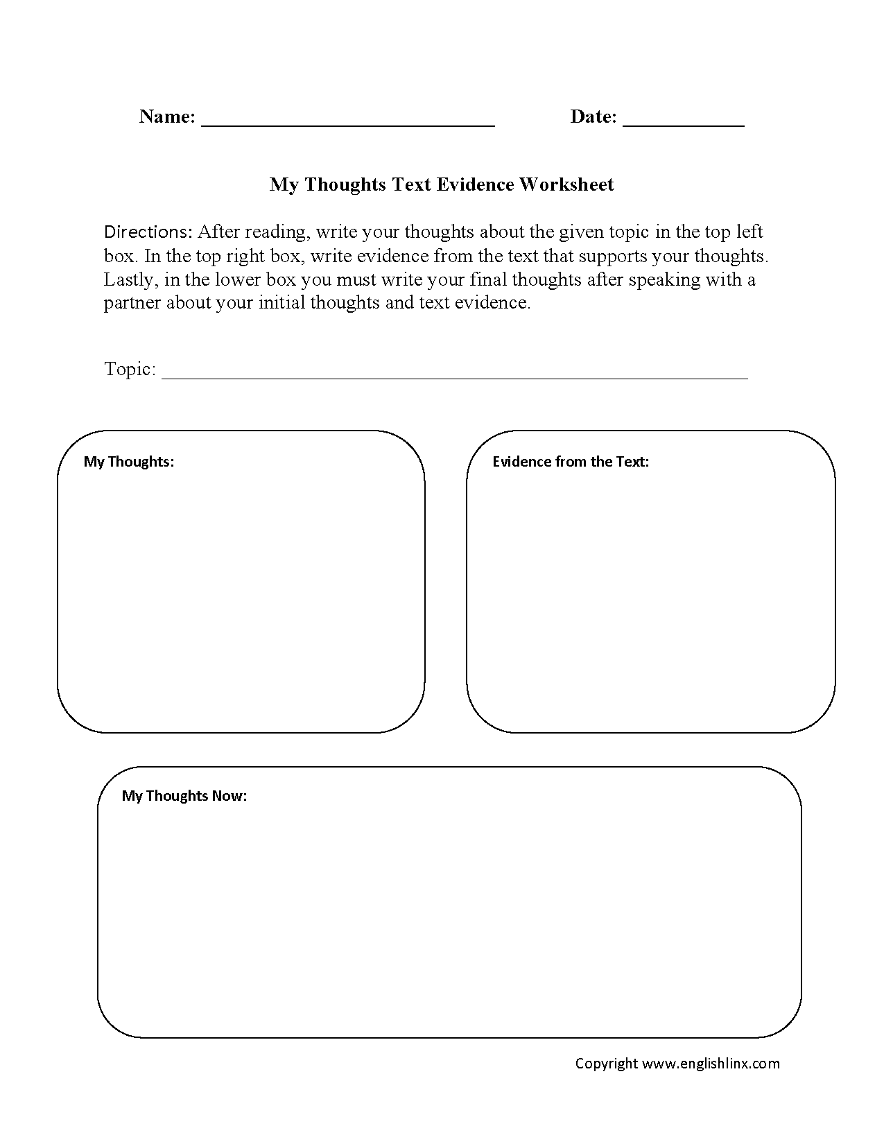 Text Evidence Worksheets My Thoughts Text Evidence Worksheets