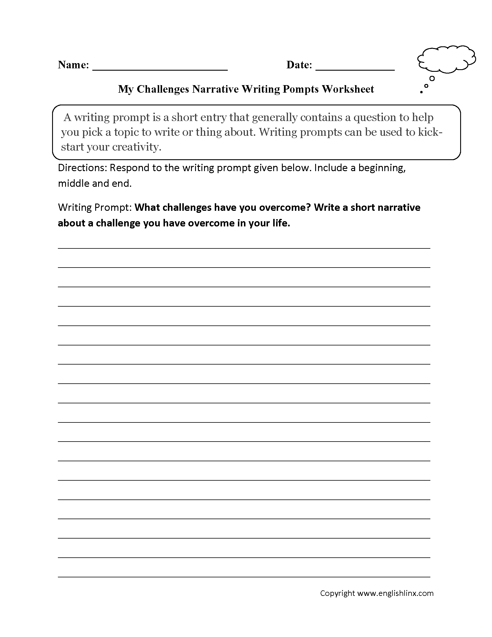 Overcoming Challenges Narrative Writing Prompt Worksheet