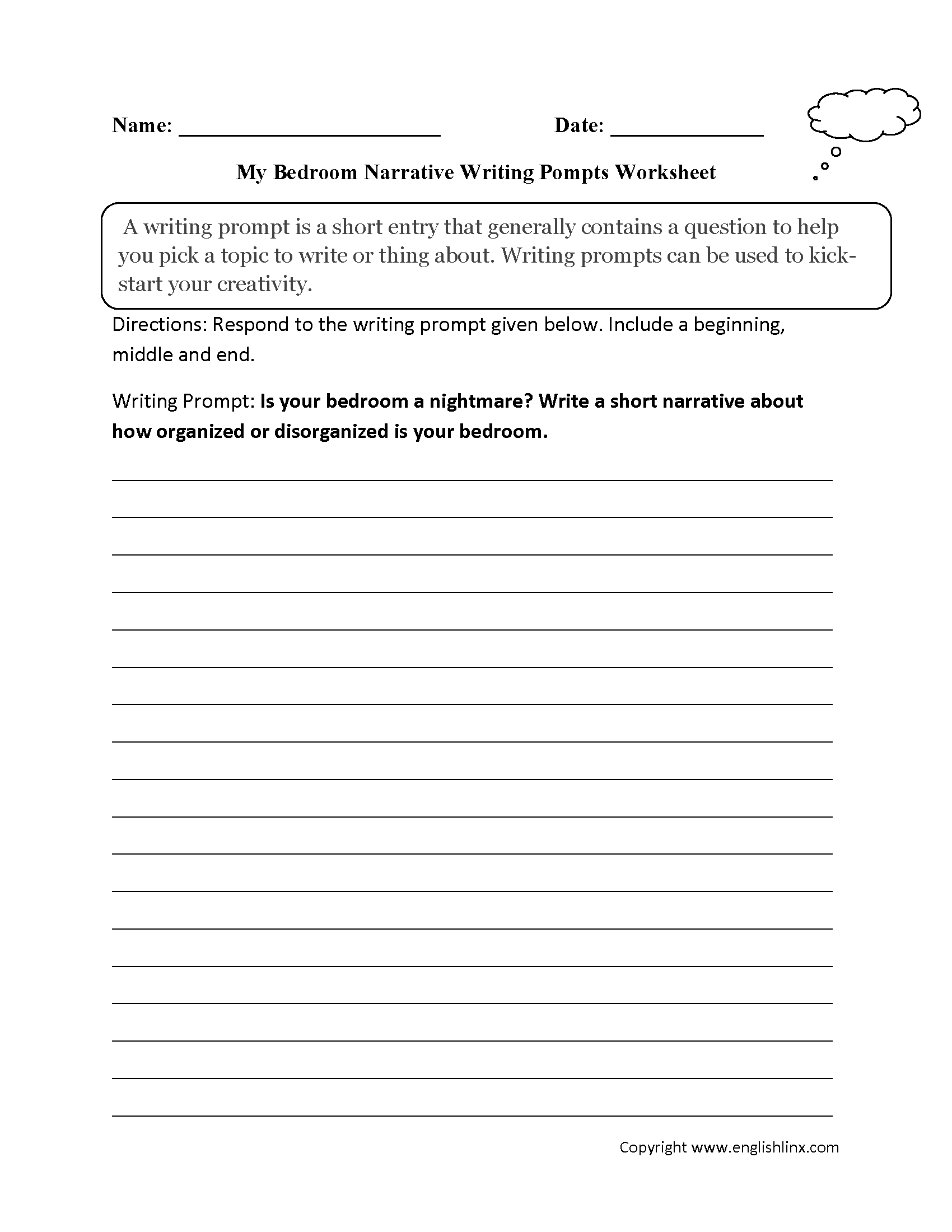 Describing Room Narrative Writing Prompt Worksheet