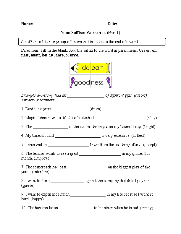 Suffixes Worksheets | Noun Suffixes Worksheet
