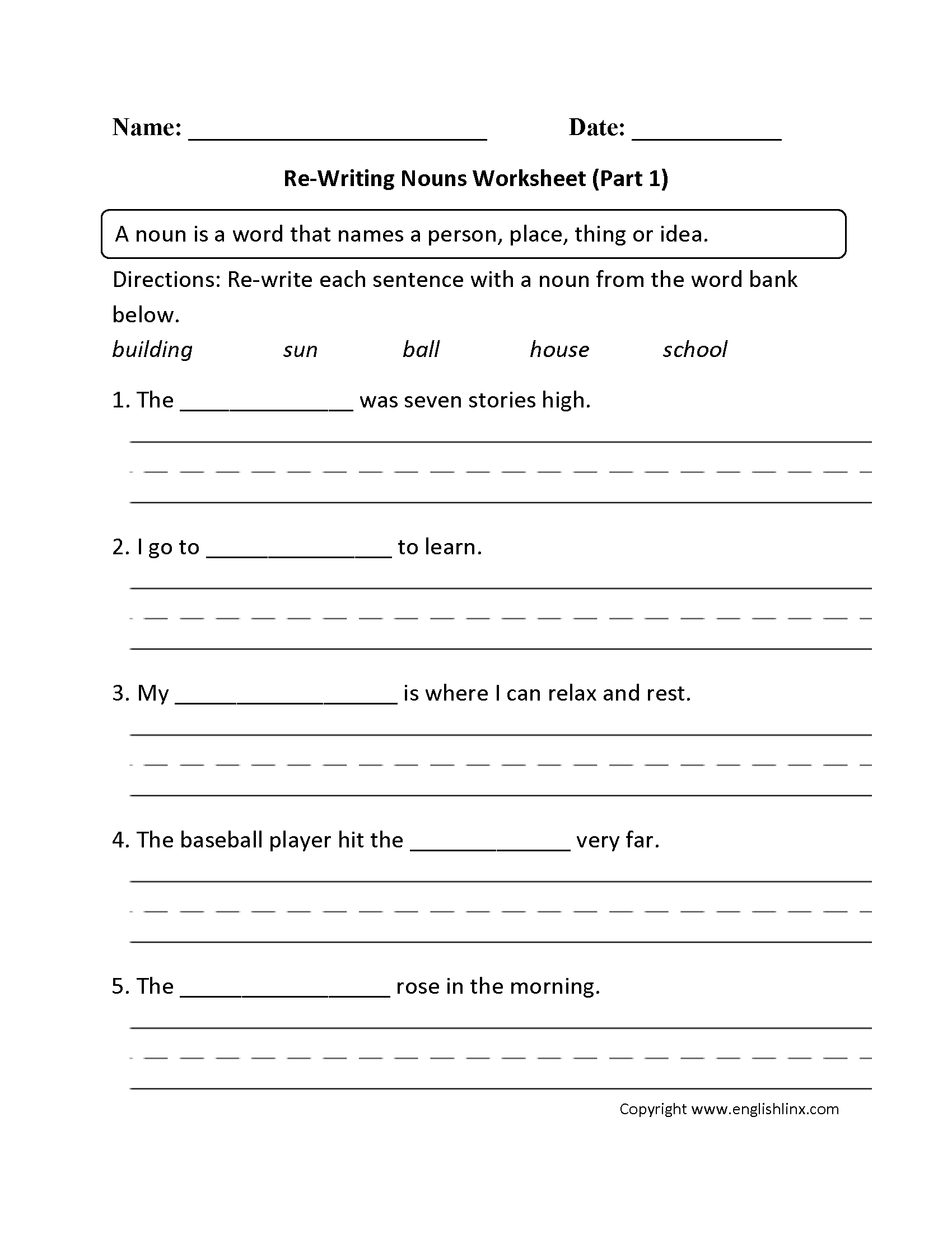 Nouns Worksheet Circling Part 1 Answers