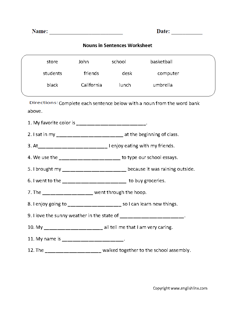 Types Of Nouns Worksheets For 7th Grade