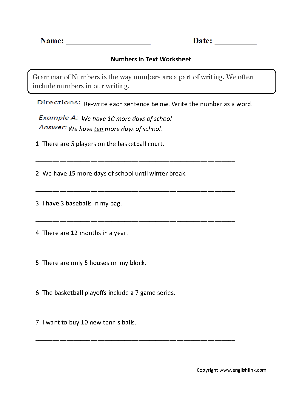 Numbers in Text Worksheets