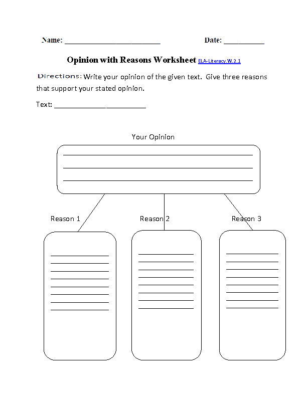 Opinions with Reasons ELA-Literacy.W.2.1 Writing Worksheet