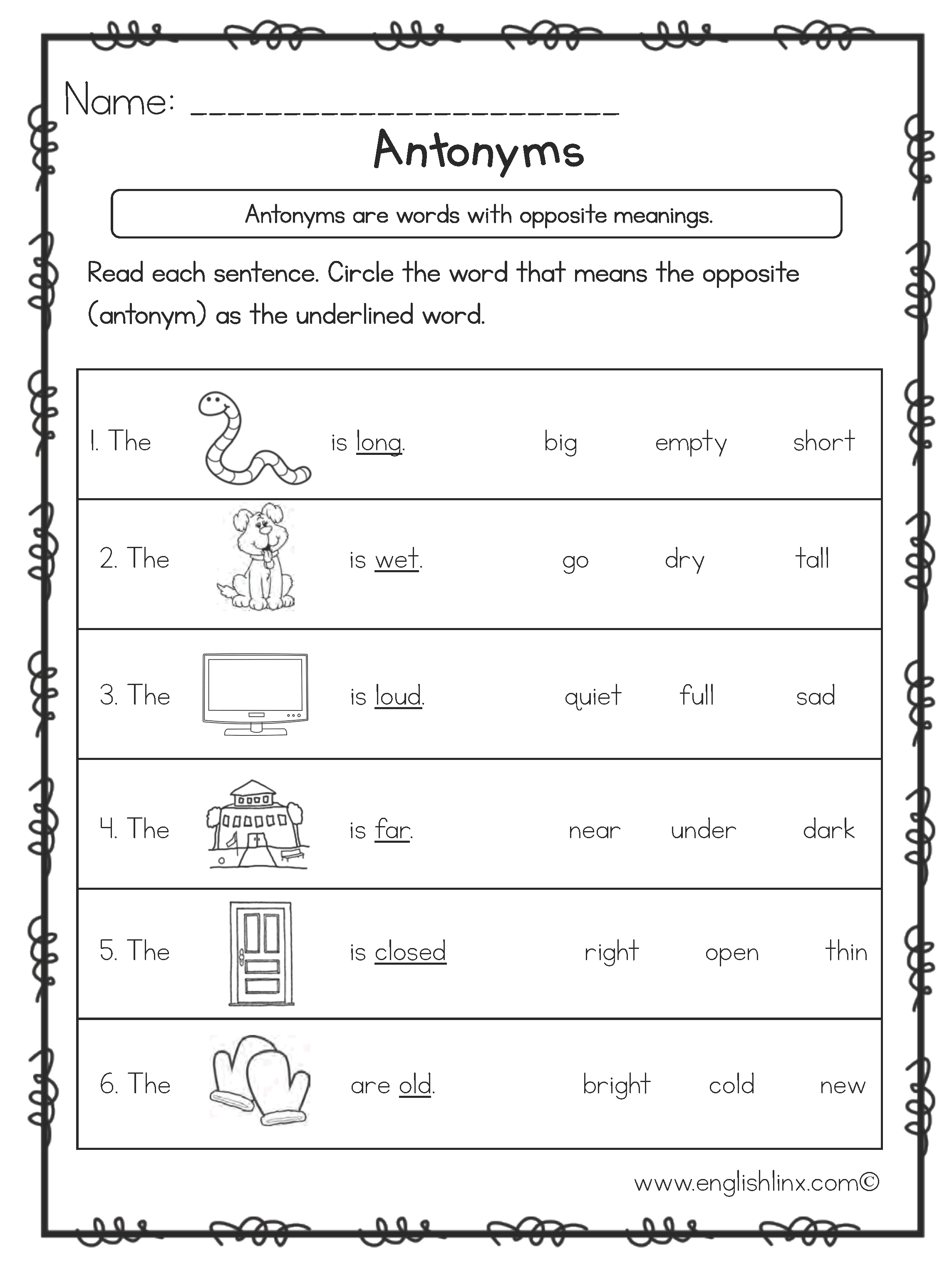 Antonyms Worksheets | Opposite Antonyms Worksheets