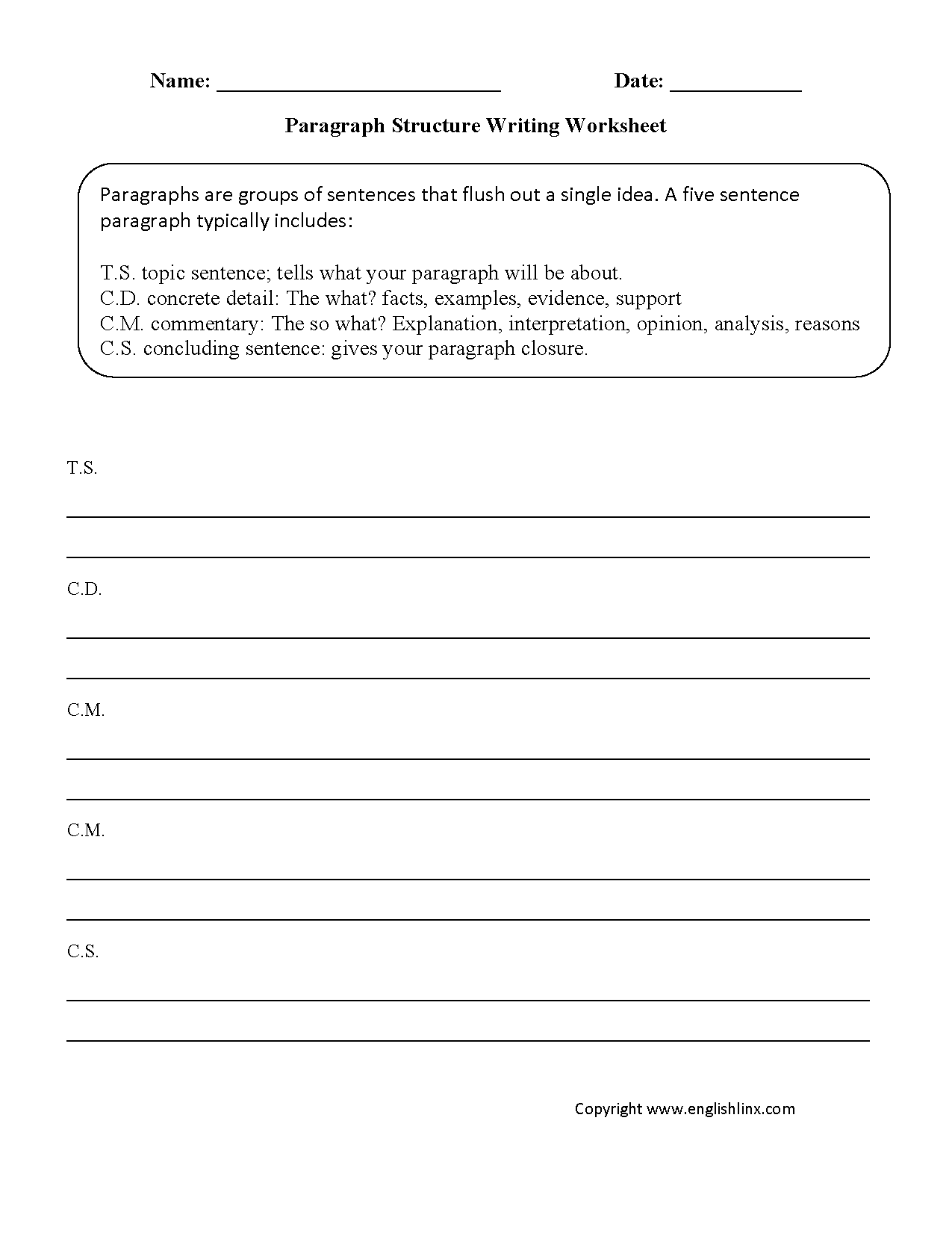 Paragraph Writing Worksheets | Paragraph Structure Writing Worksheets